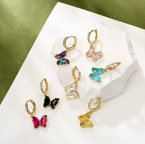 Sweet Fresh Style Butterfly Earrings with Diamonds