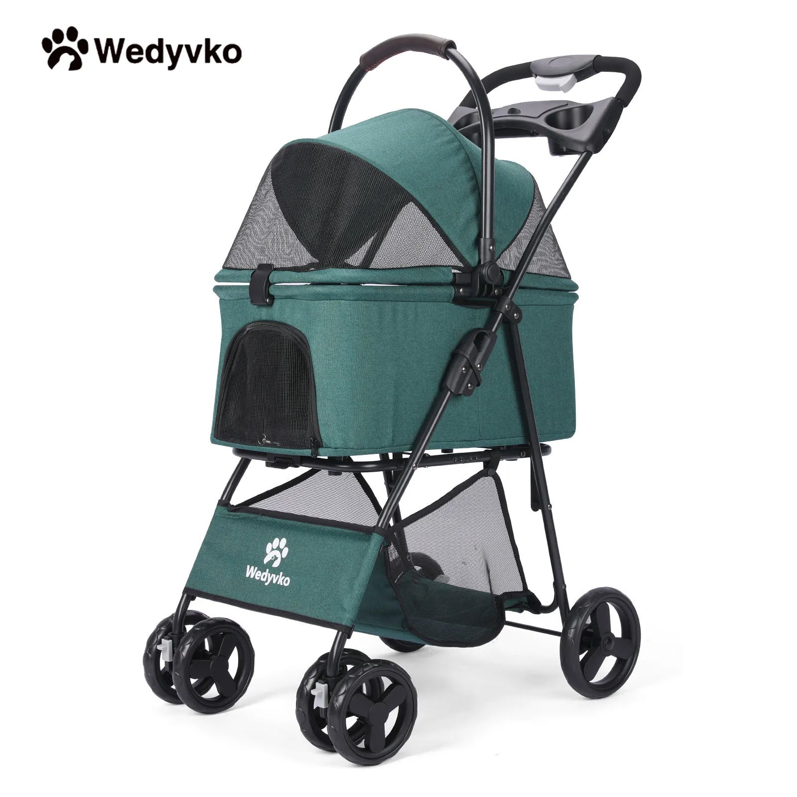 Wedyvko Luxury Detachable Pet Stroller Light Cup Holder Design Four-wheeled Universal Wheel Dog Cart Outdoor Travel Carrying Bag