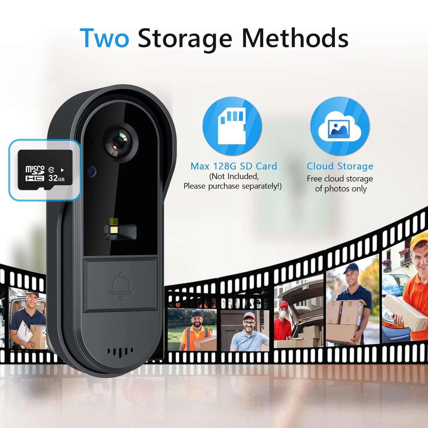Tuya WiFi doorbell  2-way HD 1080P, microSD/cloud, waterproof, 1000mAh battery, long standby,Wireless Security Camera