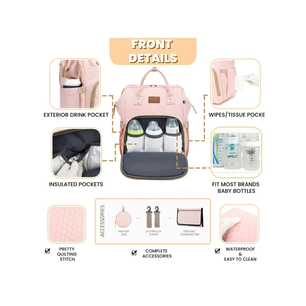 Diaper Bag Backpack With Changing Pad Pacifier Case, Baby Bag for Boy Girl Toddler Waterproof Travel Diaper Bag for Mom