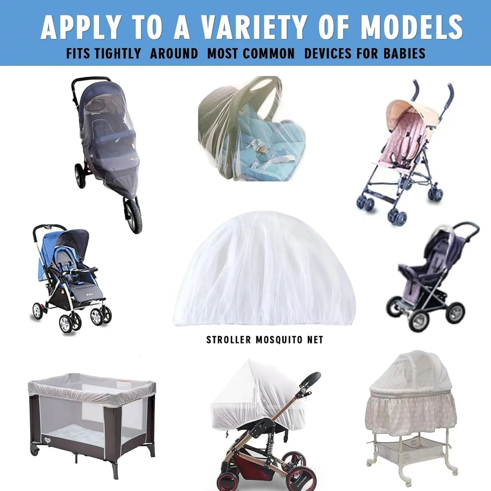 Universal Baby Stroller Mosquito Net - Breathable Mesh Bug Protection For Bassinets, Playards & Cribs