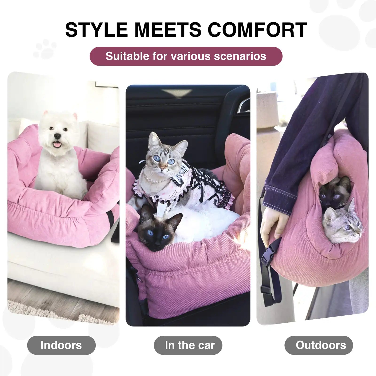 2-in-1 Dog Car Seat Carrier Bag - Detachable with Handles and Safety Belt, Travel Dog Booster Seat for Small Medium Dogs Cats