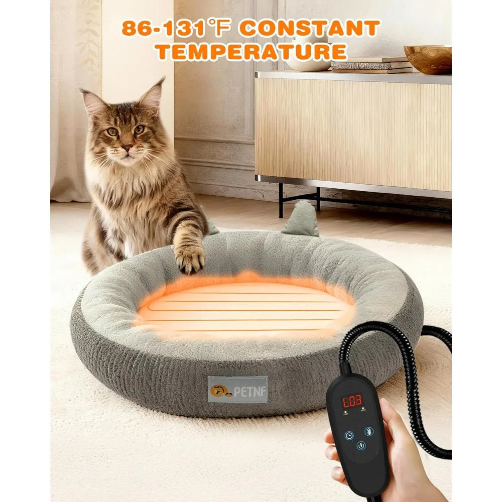 Cat Bed Indoor Pets – Adjustable Temperature 86-131℉ Heating Pad with Timer, Chew Resistant 87 Inch Cord, Washable Co