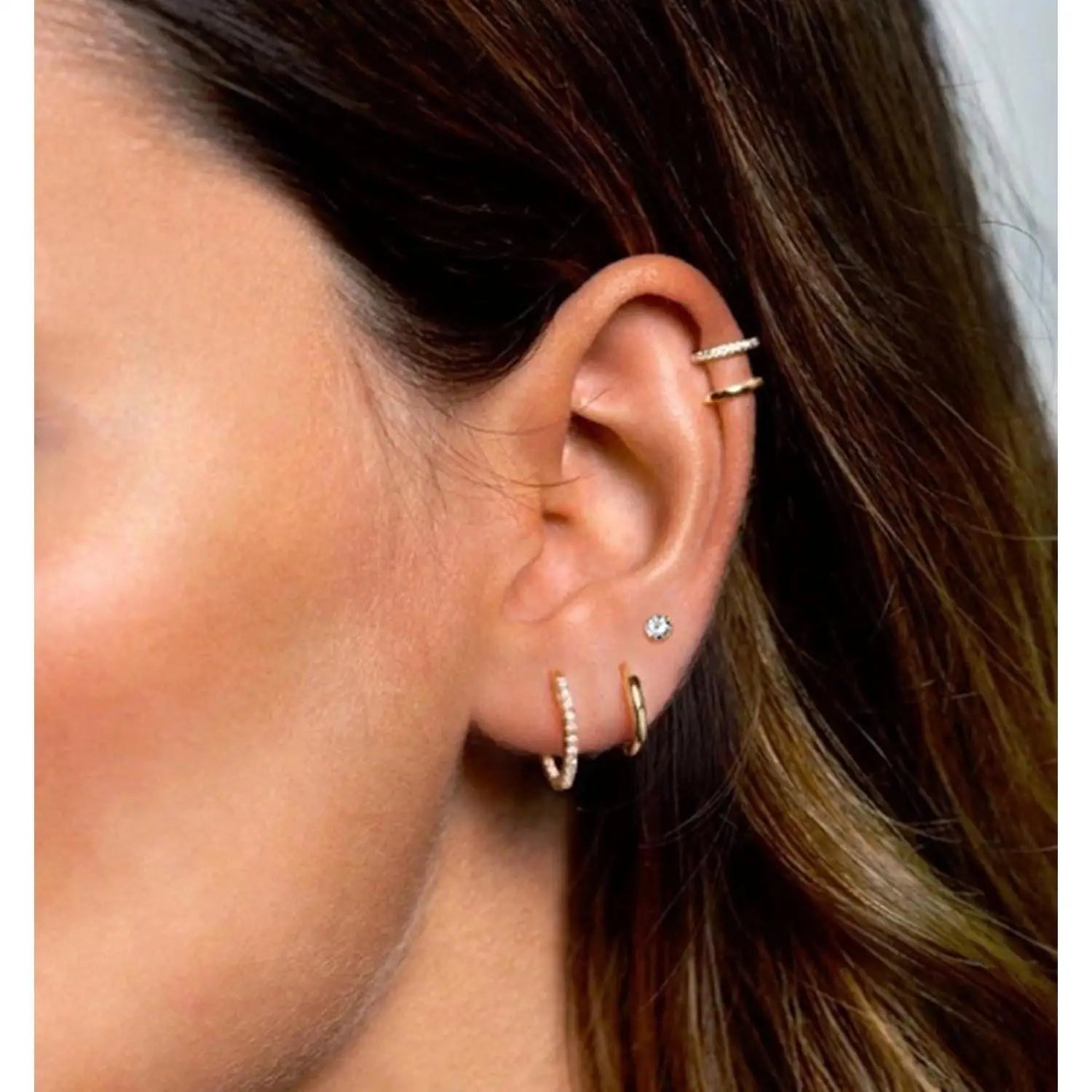 9 Pairs 14K Gold Plated Studs Hoop Earrings for Women Men Flat Back CZ Helix Cartilage Earrings for Multiple Piercing