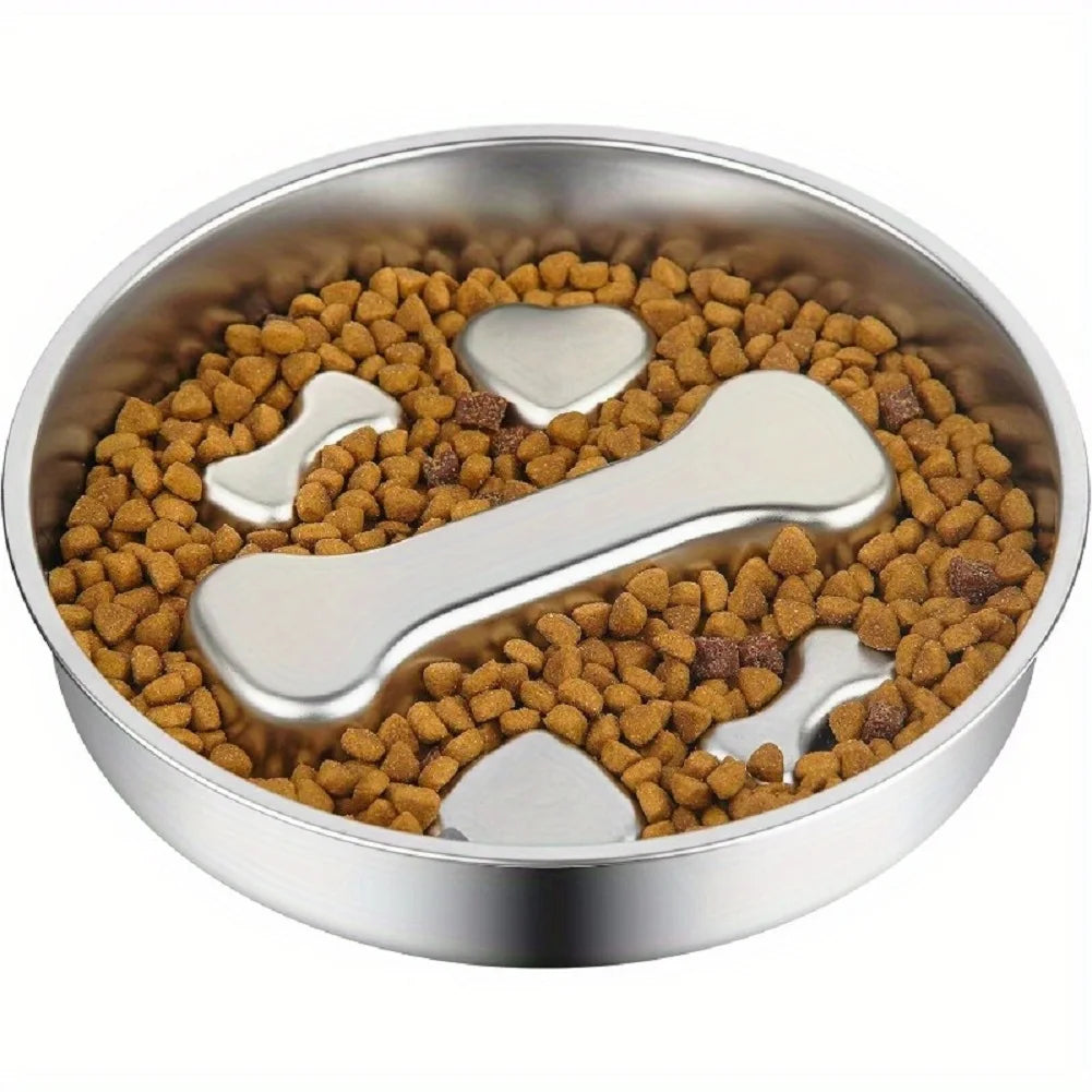 304 Stainless Steel Slow Feeder Dog Bowls with Non-Slip Mat Dog Wat Anti-Choking Pet Food Bowls for Small & Medium Dogs