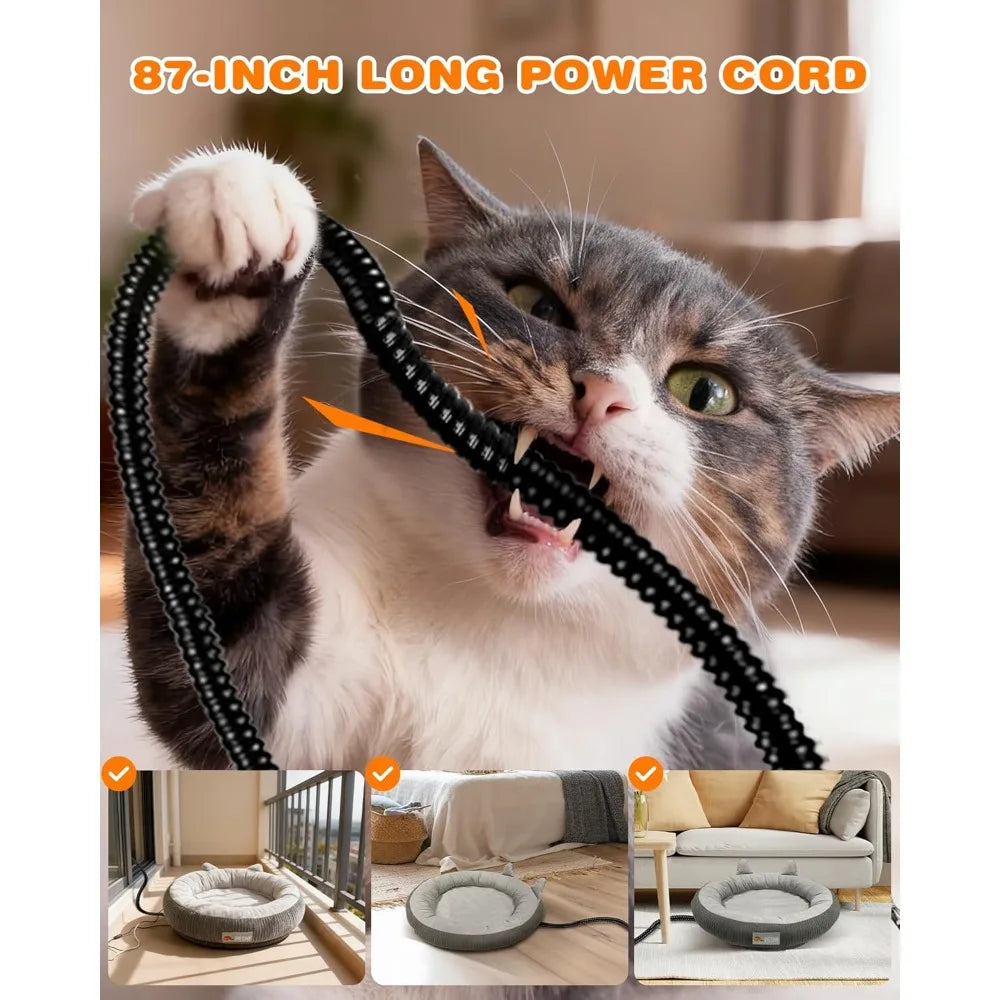 Cat Bed Indoor Pets – Adjustable Temperature 86-131℉ Heating Pad with Timer, Chew Resistant 87 Inch Cord, Washable Co