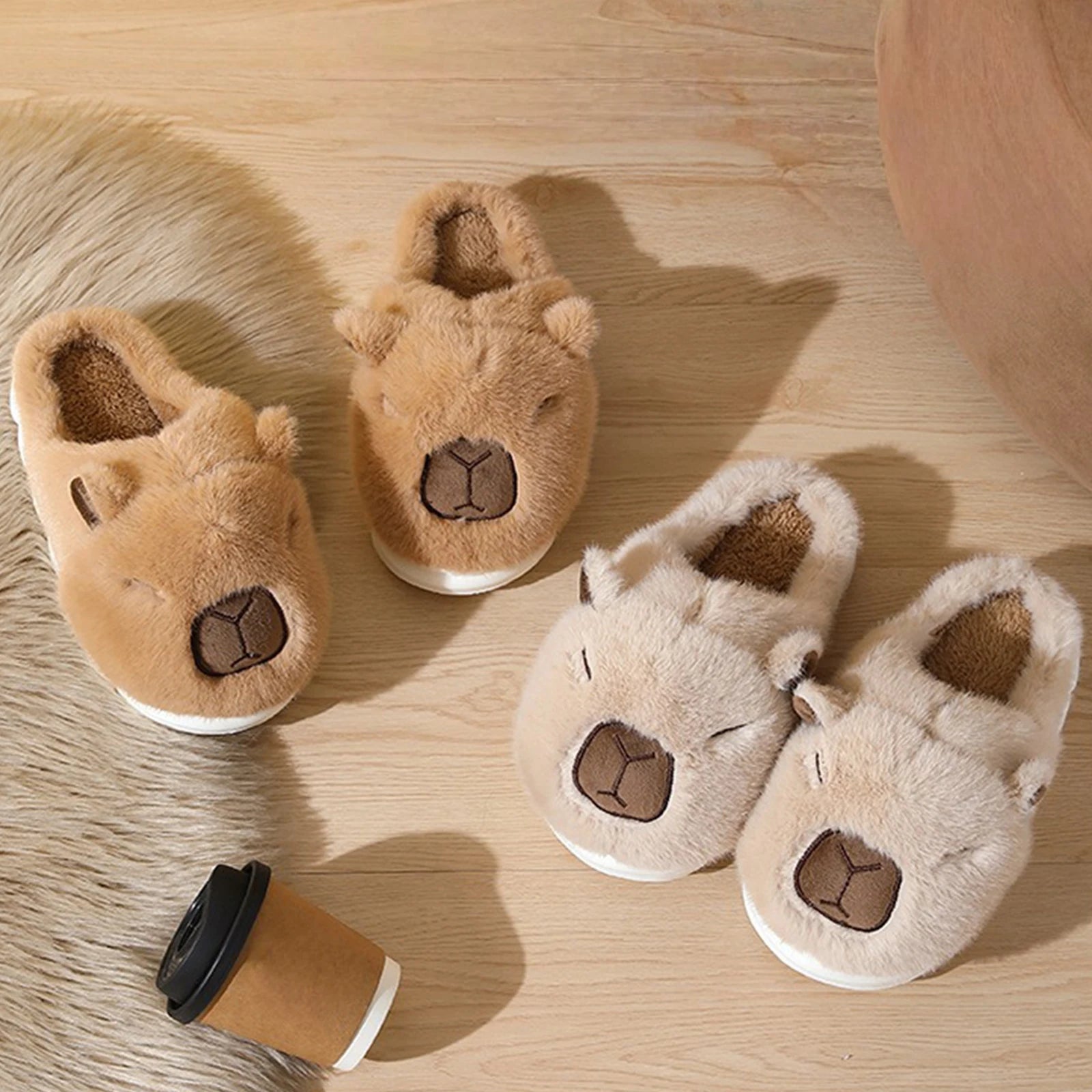 Capybara Flat Thermal Slippers Anti Slip Warm Slip-On House Shoes Half-Covered Soft Plush Slippers for Winter Autumn