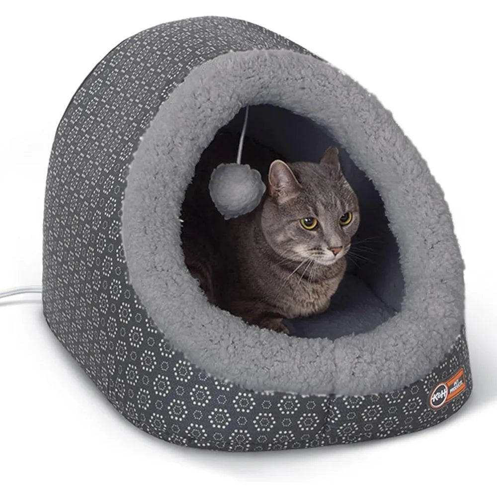 Large Size Heated Cave Bed for Cats and Dogs - Indoor Warm Pet Tent with Cover