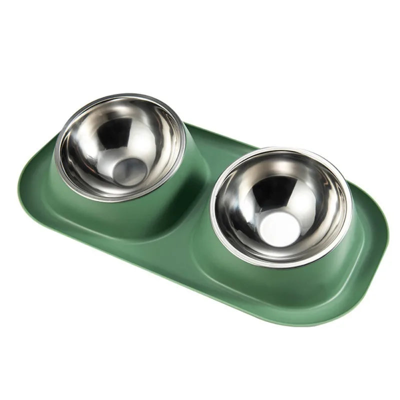 Stainless Steel Double Cat Dog Bowl Cat Food Container Plastic Non-slip Base Pet Water Feeder Tilt Safeguard Neck Puppy Cat Bowl