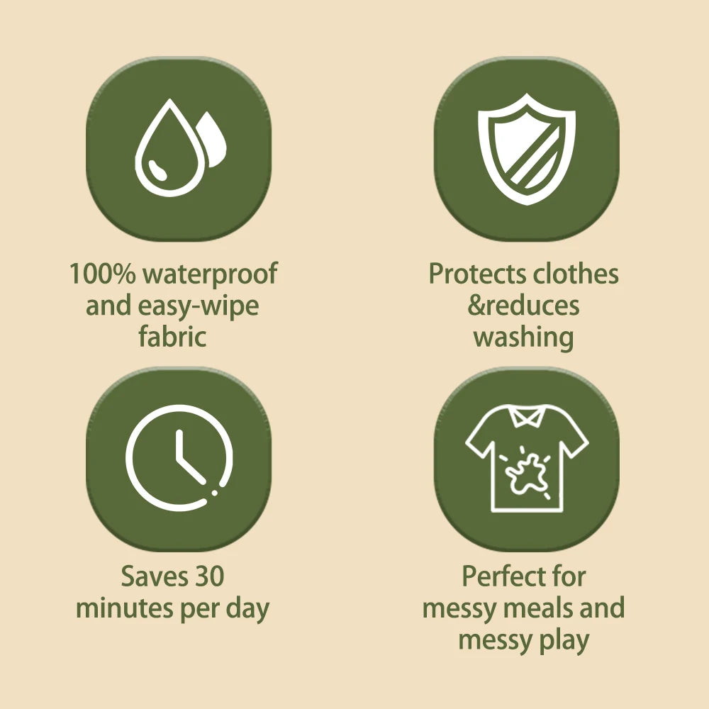 HappyFlute New One Piece Table Use Polyester Waterproof New Printed Snap Buttons Design Long Sleeve Mess Proof Baby Feeding Bibs