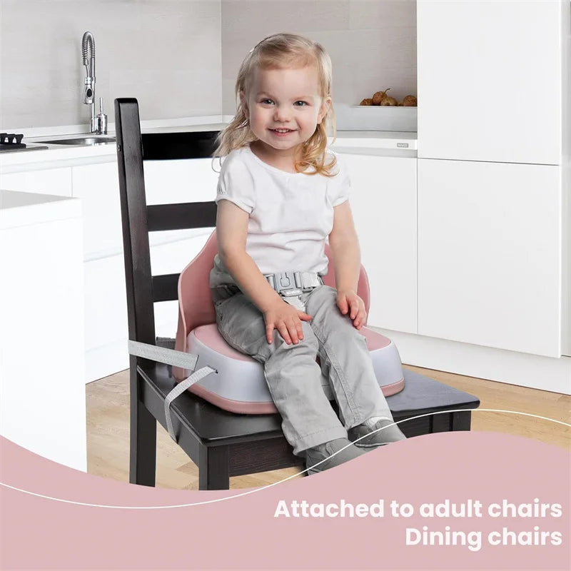 Portable Children's Booster Seat for Dining - Travel High Chair with 3-Point Harness & 2 Adjustable Straps, Washable Design