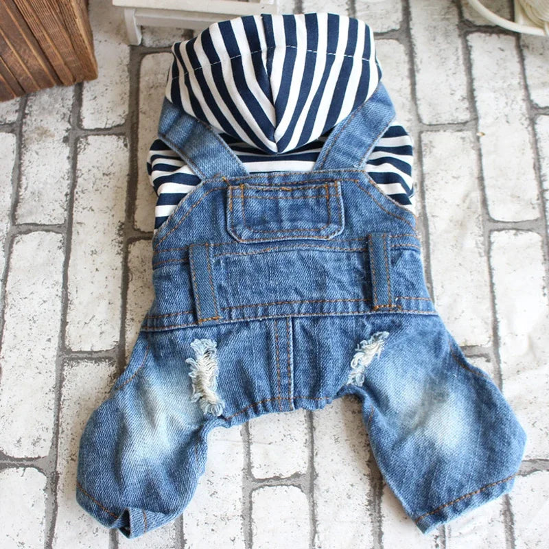 Pet Denim Jumpsuit Dog Jeans Hoodies Cool Blue Coat Medium Small Dogs Classic Jacket Puppy Blue Vintage Washed Vests