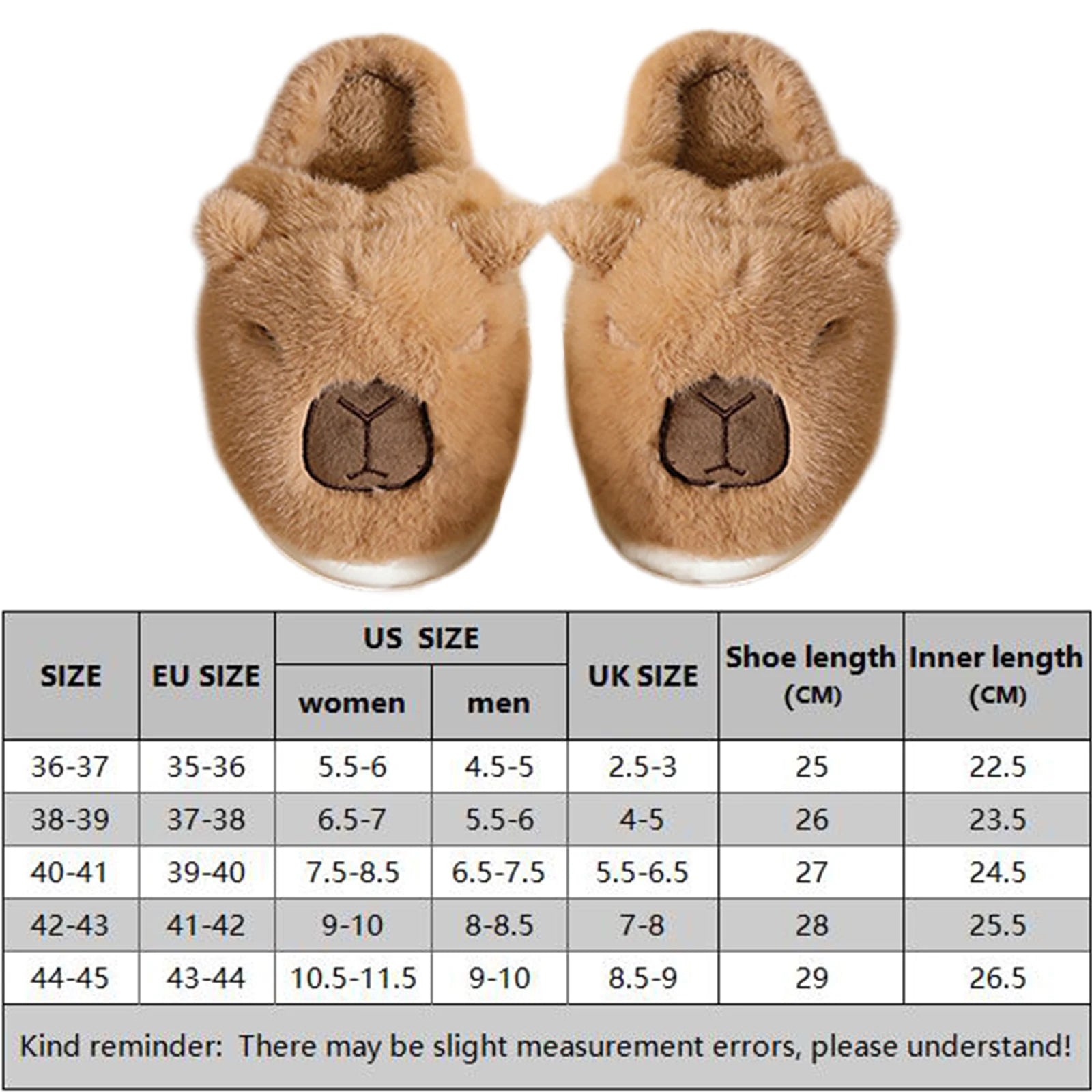 Capybara Flat Thermal Slippers Anti Slip Warm Slip-On House Shoes Half-Covered Soft Plush Slippers for Winter Autumn