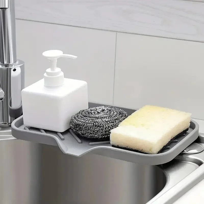 Sink Silicone Tray With drain Soap Sponge Storage Holder Countertop Sink Scrubber Brush Storage Rack Kitchen Organizer