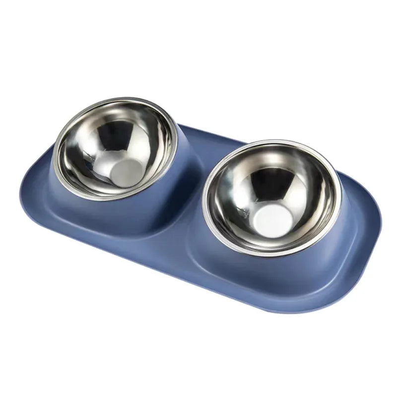 Stainless Steel Double Cat Dog Bowl Cat Food Container Plastic Non-slip Base Pet Water Feeder Tilt Safeguard Neck Puppy Cat Bowl