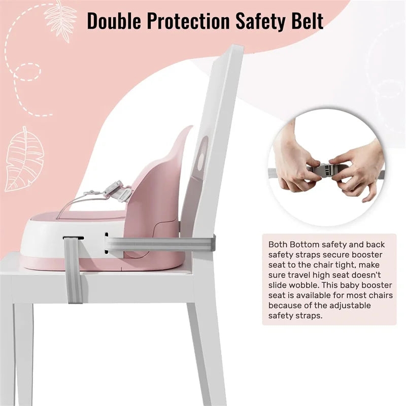 Portable Children's Booster Seat for Dining - Travel High Chair with 3-Point Harness & 2 Adjustable Straps, Washable Design