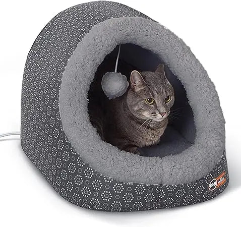 Large Size Heated Cave Bed for Cats and Dogs - Indoor Warm Pet Tent with Cover