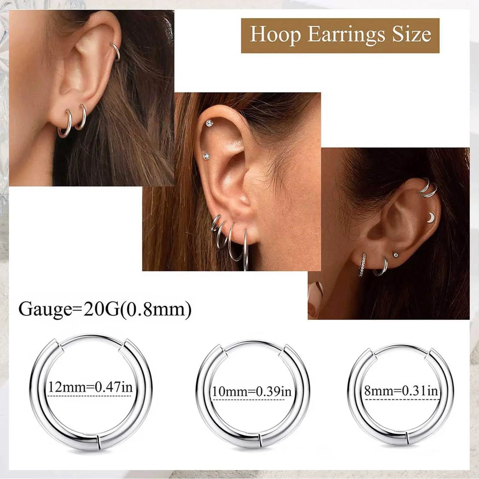 8 Pairs Surgical Steel Earrings for Women Men Hypoallergenic 20G Stud Hoop Earrings Opal Ball CZ Flat Back Cartilage Earrings