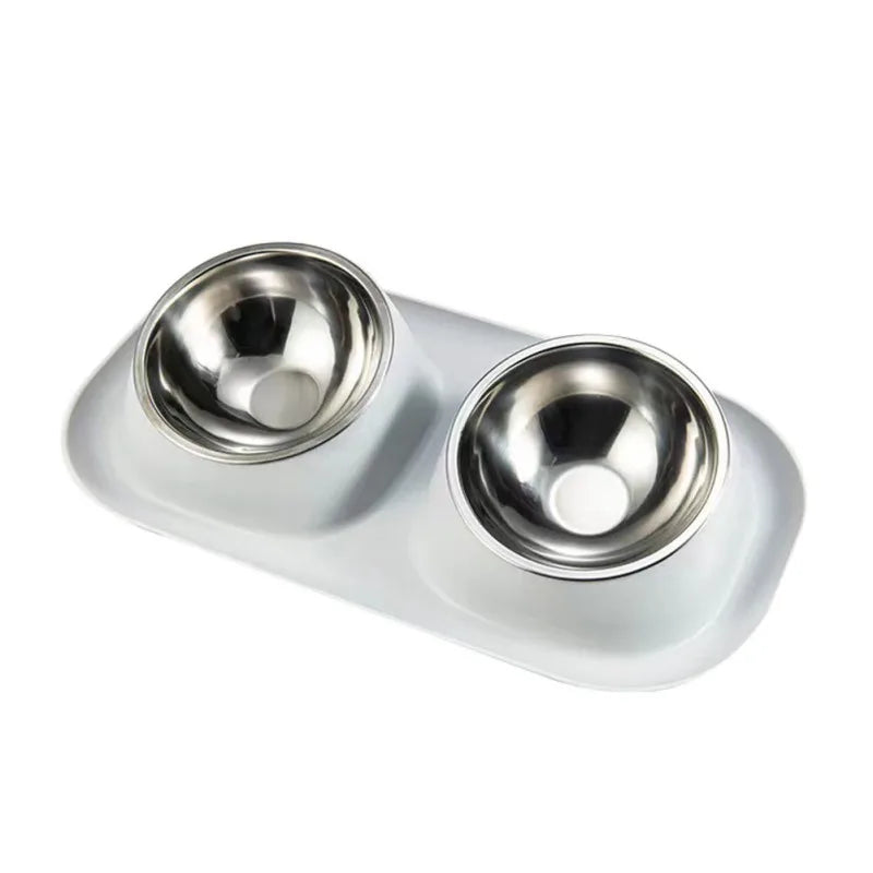 Stainless Steel Double Cat Dog Bowl Cat Food Container Plastic Non-slip Base Pet Water Feeder Tilt Safeguard Neck Puppy Cat Bowl