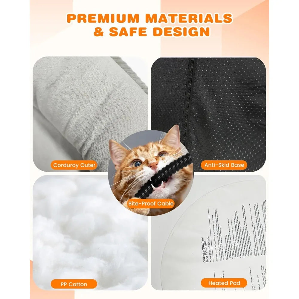 Cat Bed Indoor Pets – Adjustable Temperature 86-131℉ Heating Pad with Timer, Chew Resistant 87 Inch Cord, Washable Co