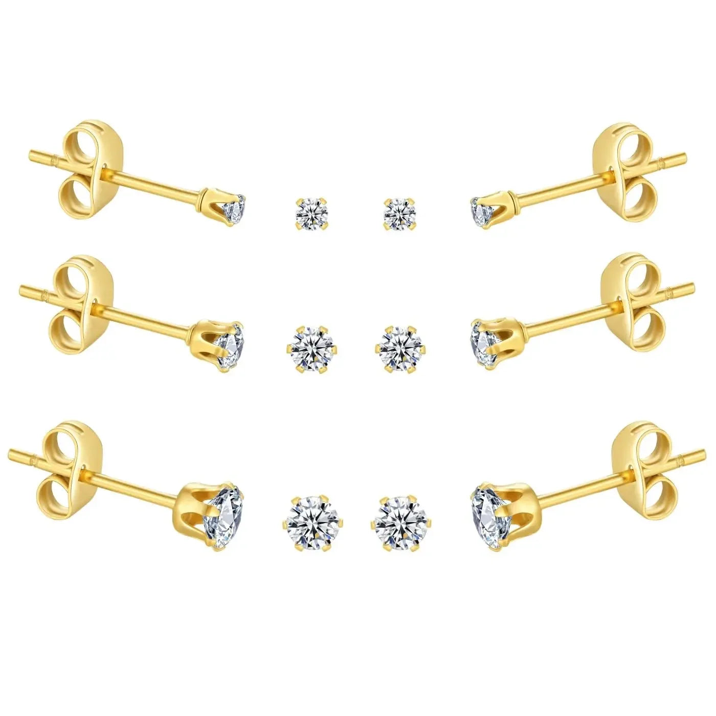 6-10 Pairs Surgical Stainless Steel Tiny Round Clear Cubic Zirconia Stud Earrings Set 2mm 3mm 4mm for Women Men