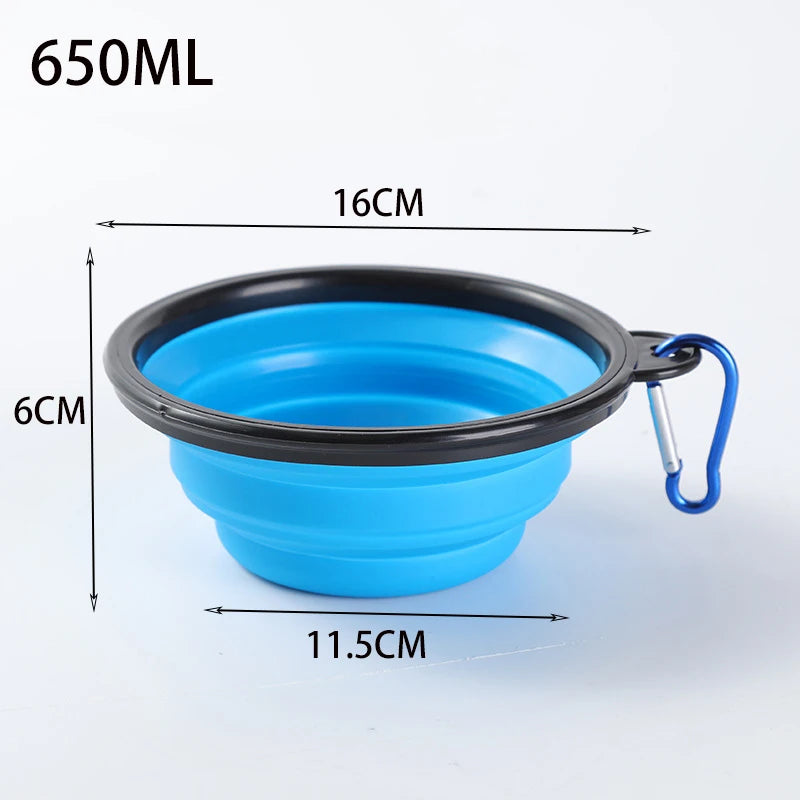 Dogs Feed Supplies Folding Silicone Bowl Portable Puppy Water Container with Carabiner Folding Cats Bowl Travel Pets Accessories