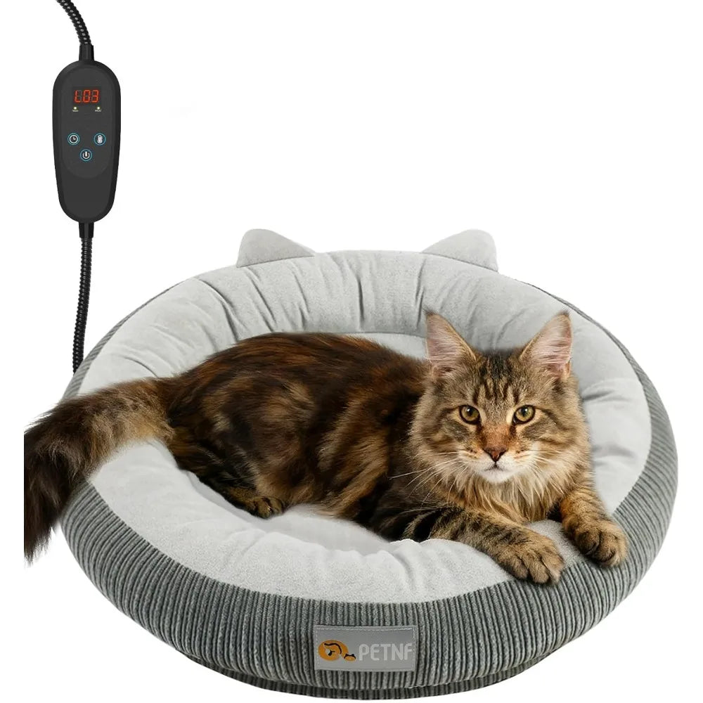 Cat Bed Indoor Pets – Adjustable Temperature 86-131℉ Heating Pad with Timer, Chew Resistant 87 Inch Cord, Washable Co