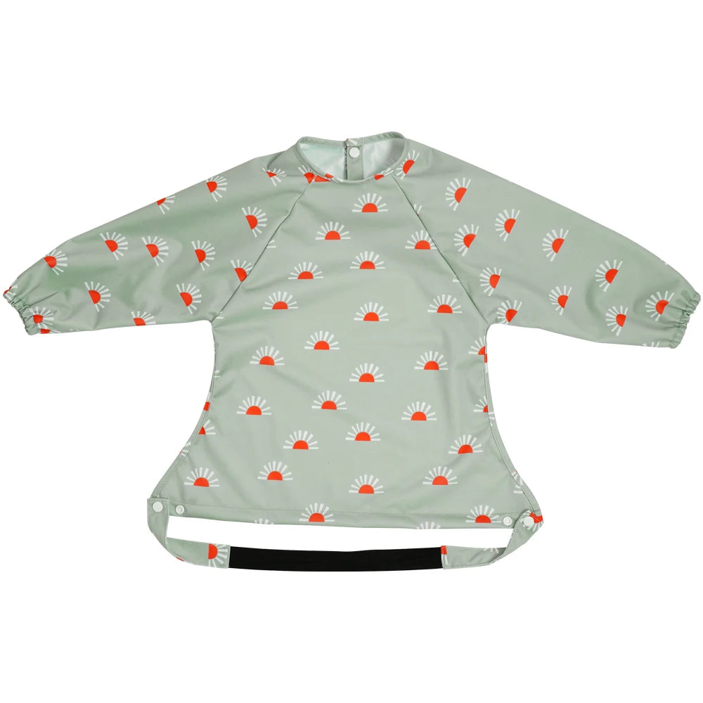 HappyFlute New One Piece Table Use Polyester Waterproof New Printed Snap Buttons Design Long Sleeve Mess Proof Baby Feeding Bibs