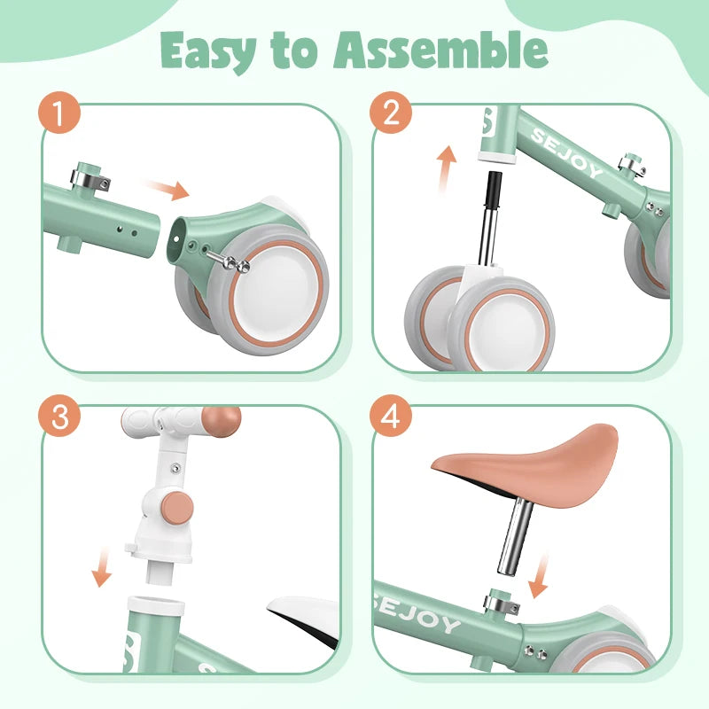 Sejoy Baby Balance Bike, Toddler Baby Bicycle with 4 Wheels for 10-36 Months, Adjustable Handlebar Baby Outdoor Bike Riding Toy