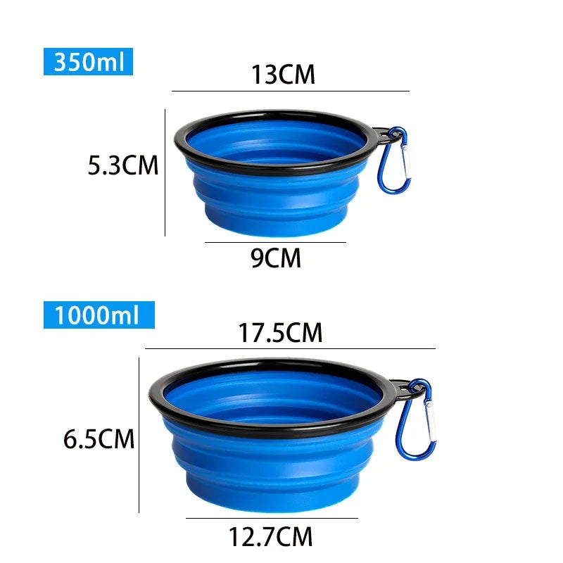 Dogs Feed Supplies Folding Silicone Bowl Portable Puppy Water Container with Carabiner Folding Cats Bowl Travel Pets Accessories