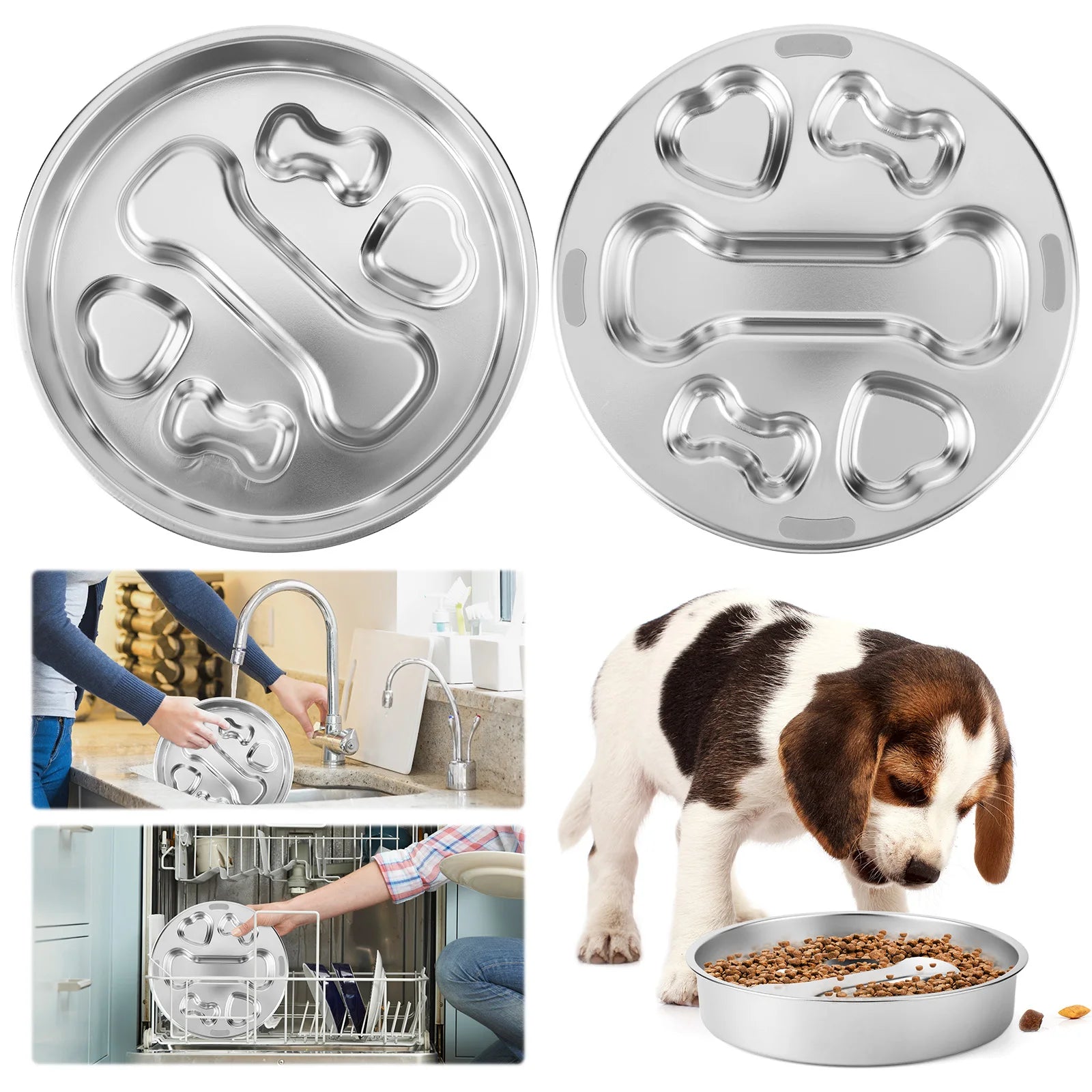 304 Stainless Steel Slow Feeder Dog Bowls with Non-Slip Mat Dog Wat Anti-Choking Pet Food Bowls for Small & Medium Dogs