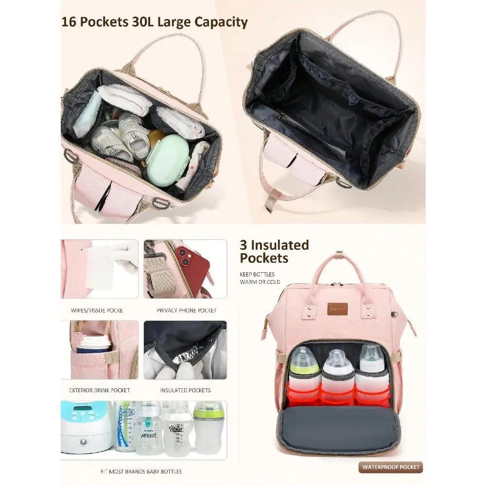Diaper Bag Backpack With Changing Pad Pacifier Case, Baby Bag for Boy Girl Toddler Waterproof Travel Diaper Bag for Mom