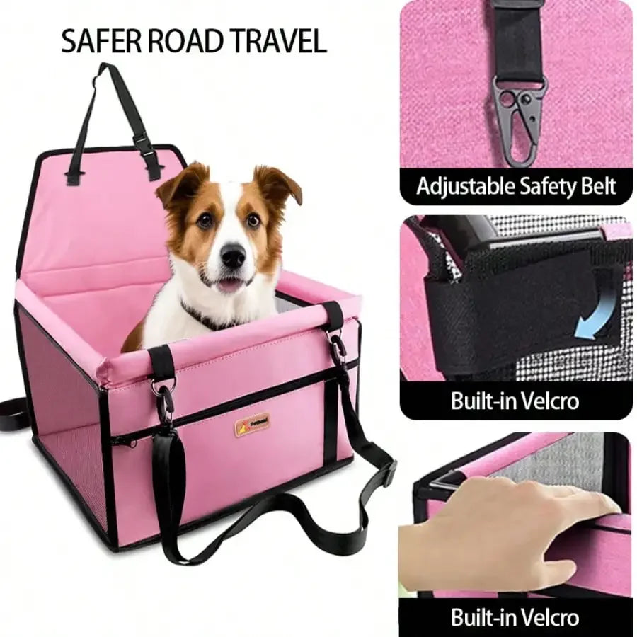 Small Dogs Cats Portable Foldable Pet Car Seat Carrier Durable Polyester Mesh Window Easy to Disassemble Travel Safety Pet Car