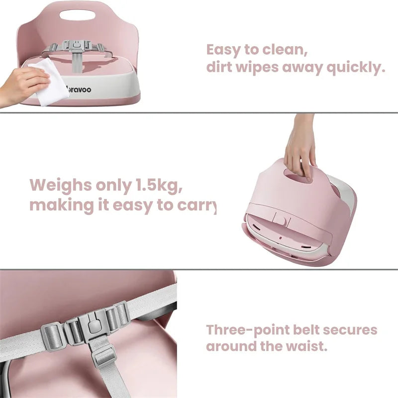 Portable Children's Booster Seat for Dining - Travel High Chair with 3-Point Harness & 2 Adjustable Straps, Washable Design