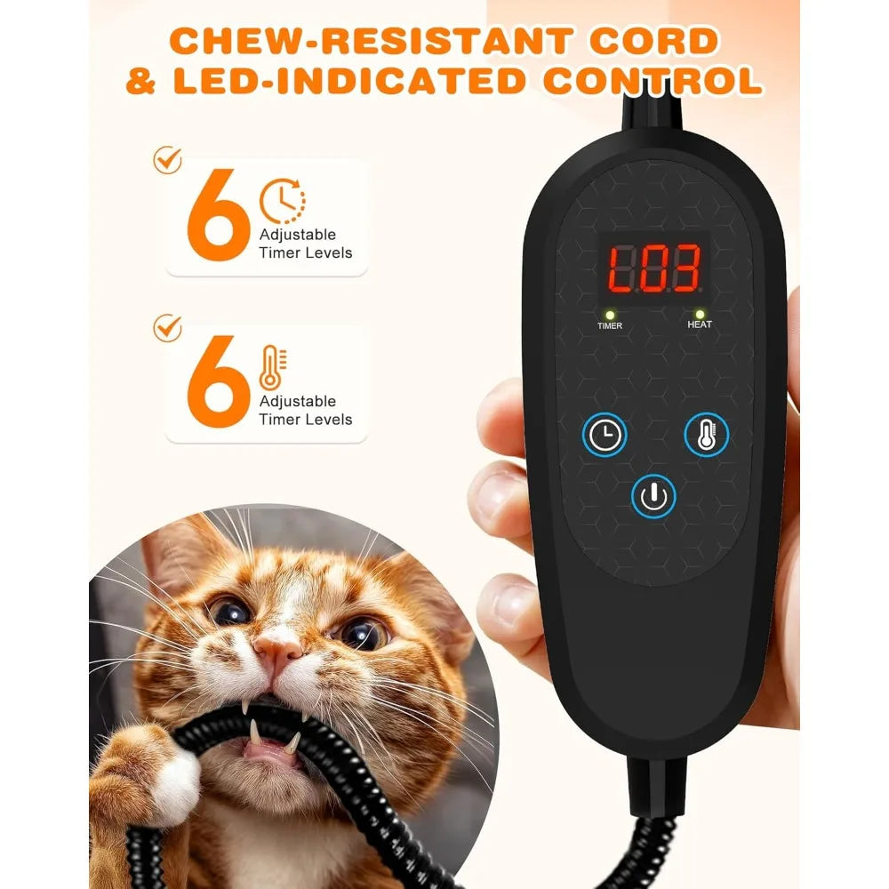 Cat Bed Indoor Pets – Adjustable Temperature 86-131℉ Heating Pad with Timer, Chew Resistant 87 Inch Cord, Washable Co