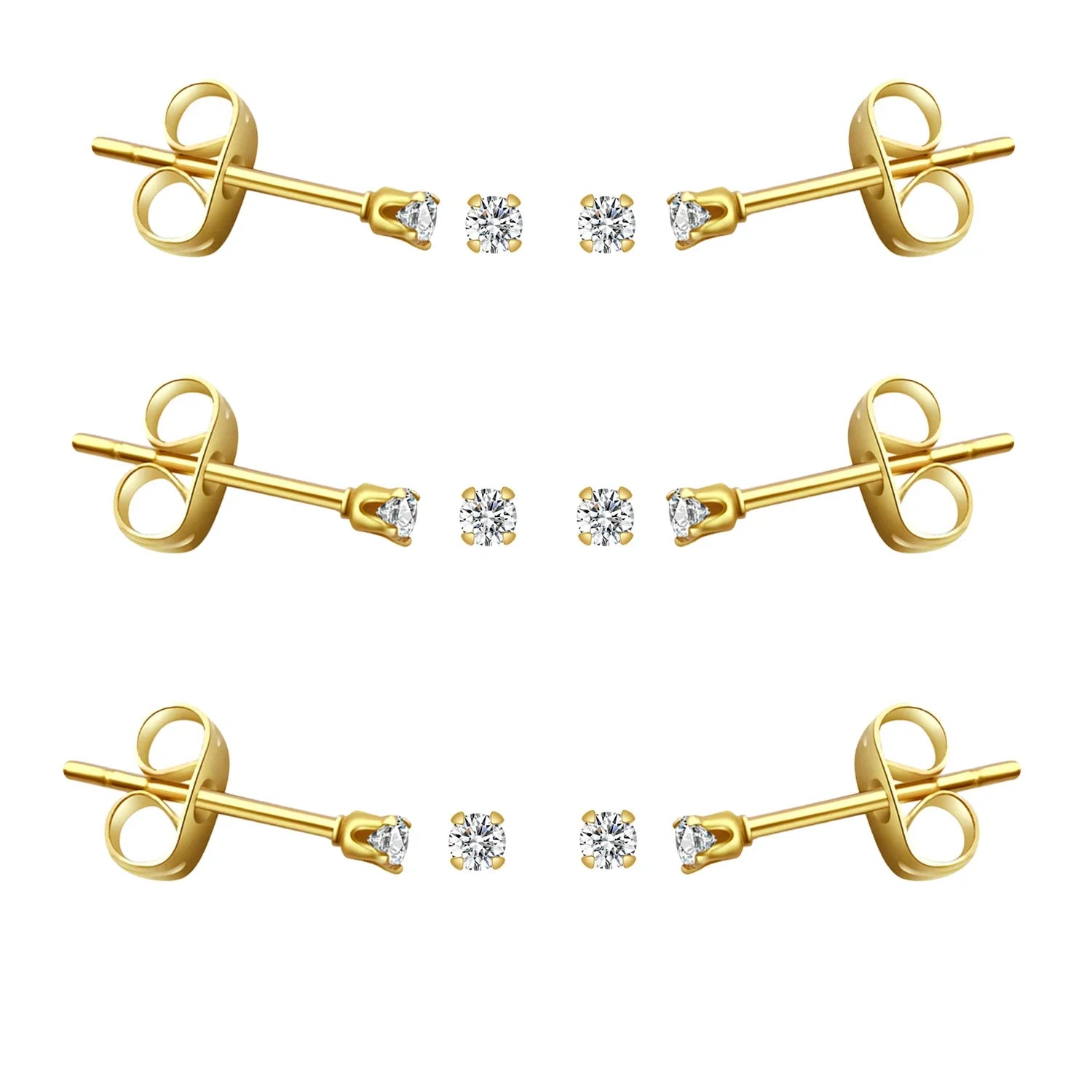 6-10 Pairs Surgical Stainless Steel Tiny Round Clear Cubic Zirconia Stud Earrings Set 2mm 3mm 4mm for Women Men