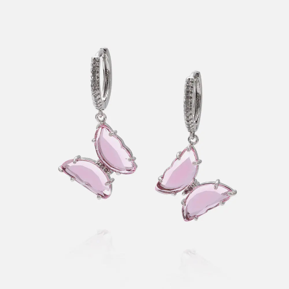 Sweet Fresh Style Butterfly Earrings with Diamonds
